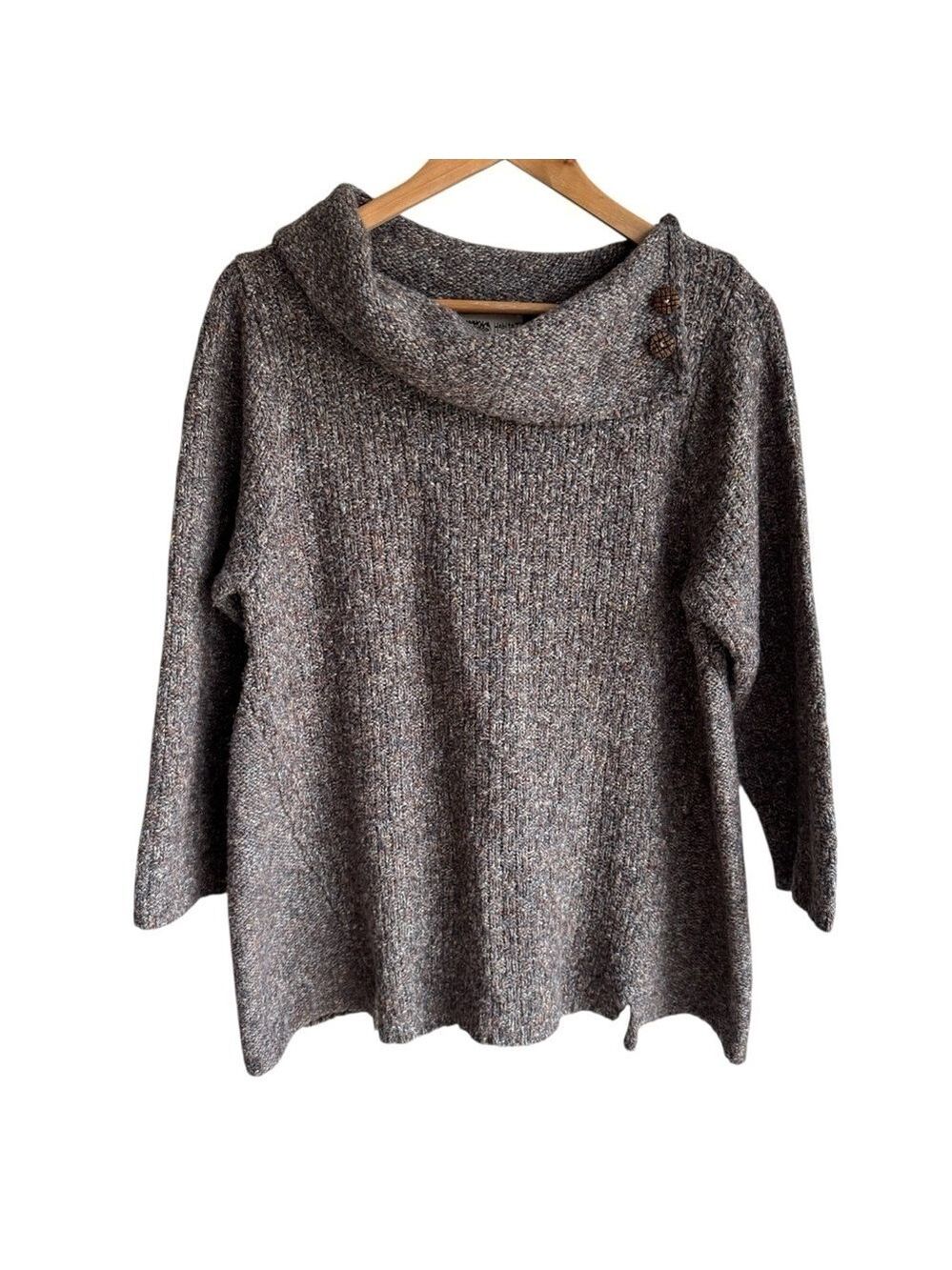 Habitat Knit Cowl Neck Sweater Sz L Grey Colourful Pullover Asymmetrical Fall